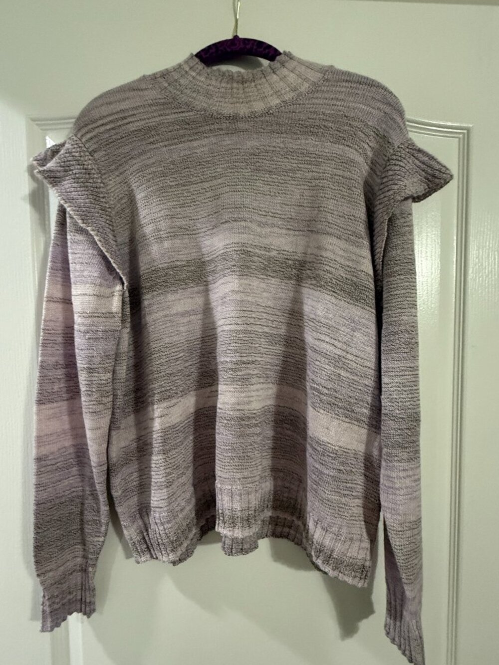 Candace Cameron Bure Ruffle‎ Shoulder Mock-Neck Sweater XL PURPLE A518429 NWT